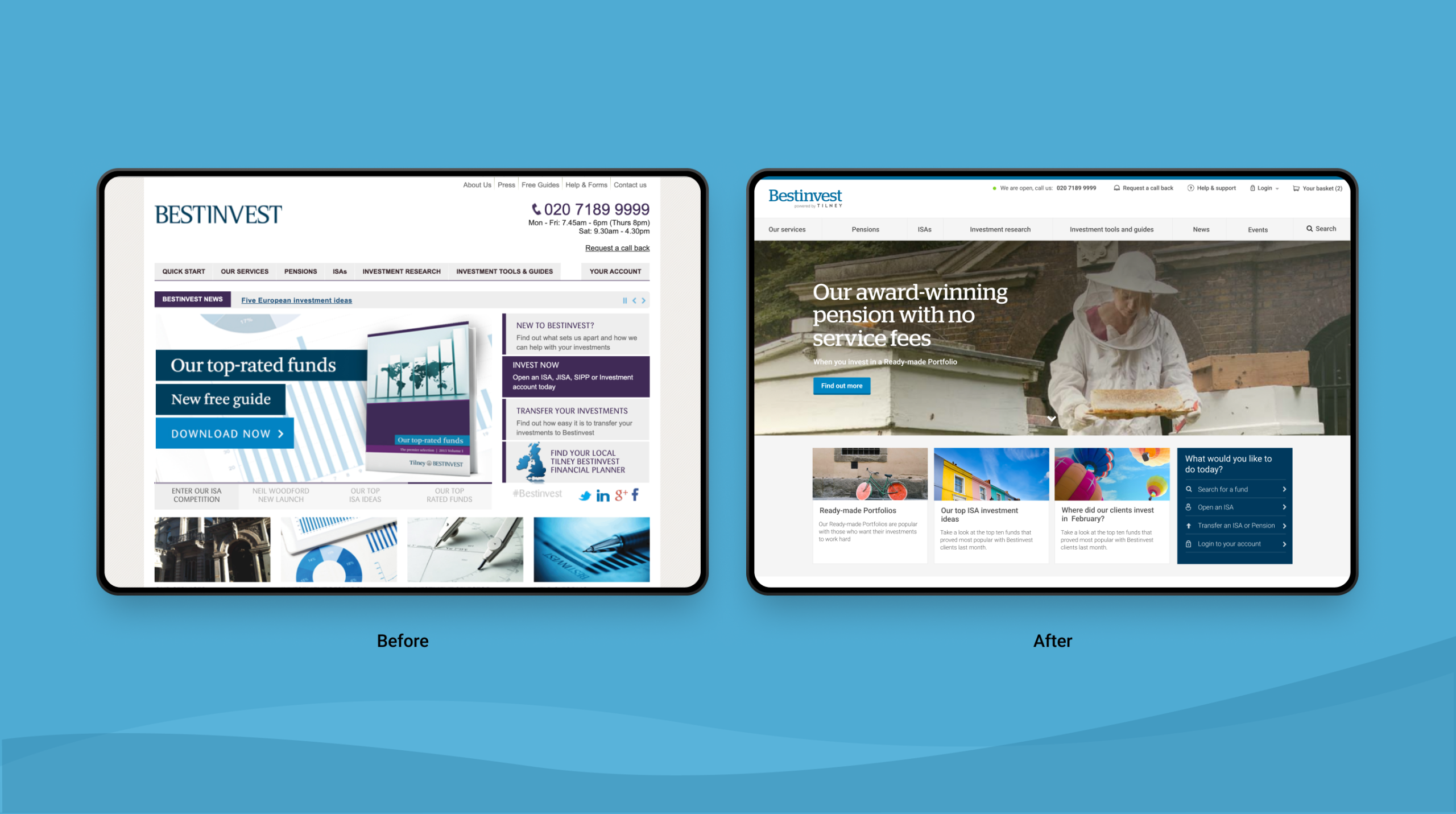 Before and after homepage